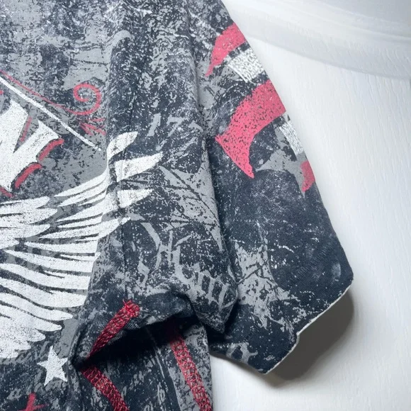 Buckle Affliction Black Gray Cutout V-Neck Graphic Tee - Picture 8 of 16